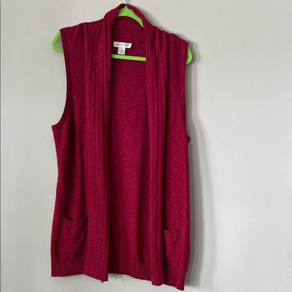 Christopher & Banks Red Sleeveless Knit Cardigan Women's XL